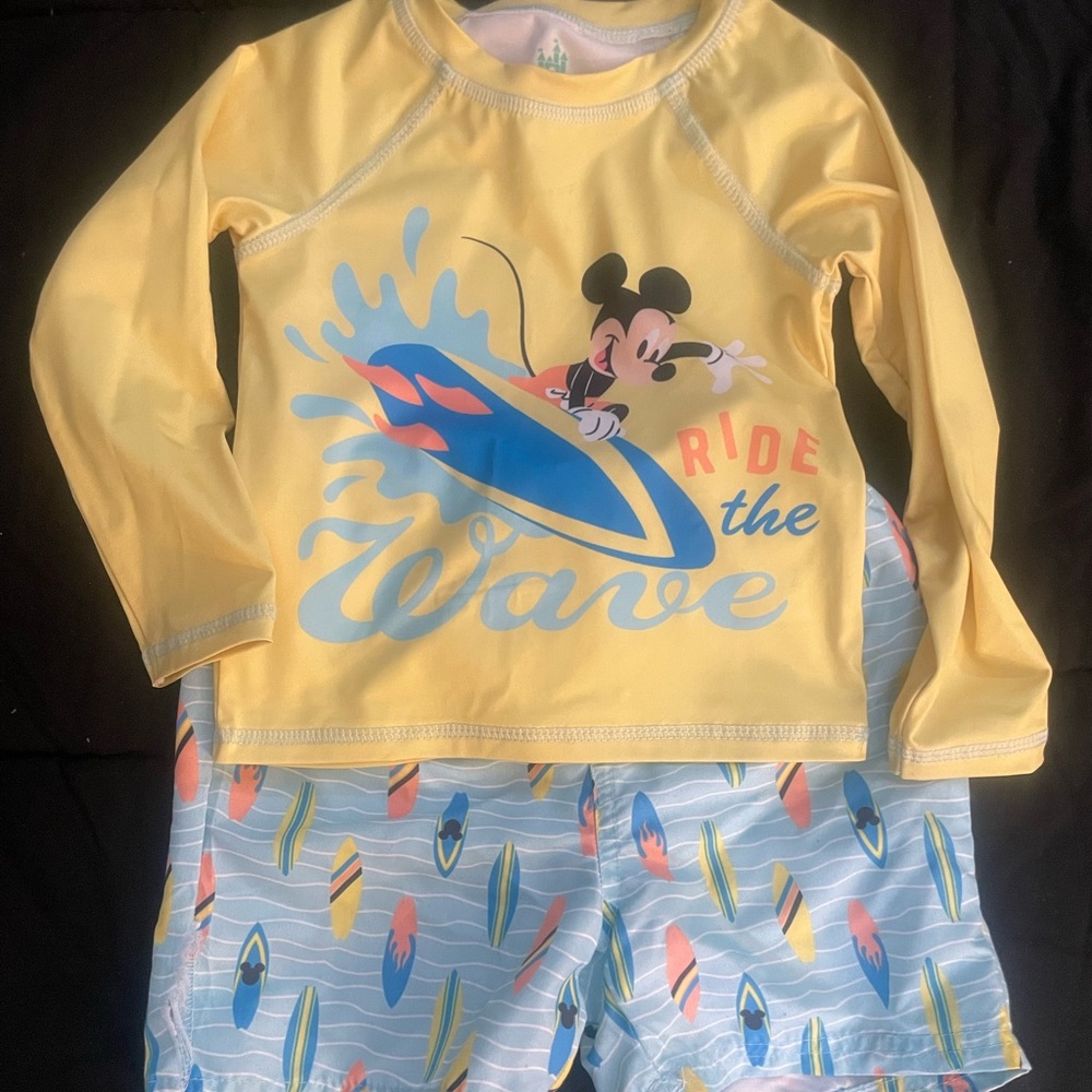 3pc Mickey Yellow and Blue Rashguard Swim Set NWOT
